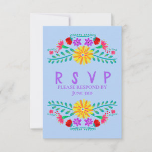Mexikanische Fiesta Blume Light Blue Quinceanera RSVP Karte