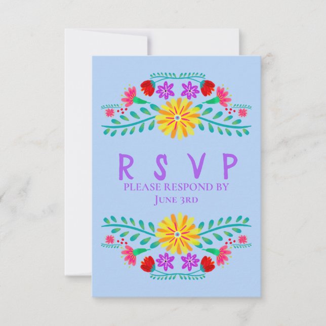 Mexikanische Fiesta Blume Light Blue Quinceanera RSVP Karte (Vorderseite)