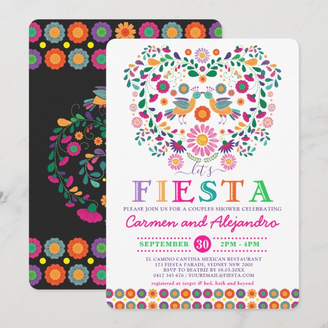 Mexikanische Fiesta Blume Paare Dusche Verlobung Einladung (Vorne/Hinten)