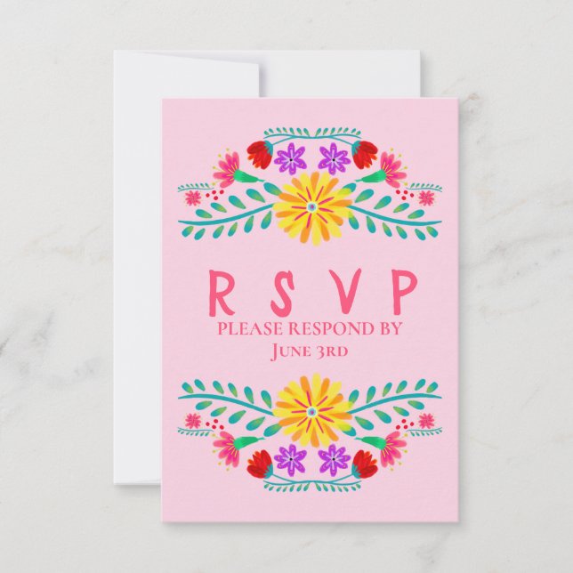 Mexikanische Fiesta-Blume Rosa Quinceanera RSVP Karte (Vorderseite)