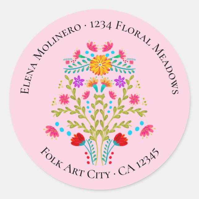 Mexikanische Fiesta-Blume Rosa Rücksendeadresse Runder Aufkleber (Vorderseite)
