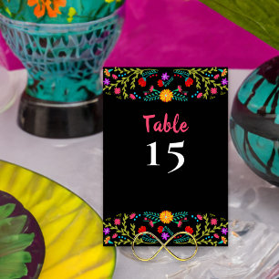 Mexikanische Fiesta-Blumen Schwarz Dinner Tischnummer