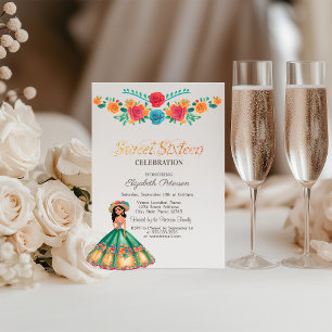 Mexikanische Fiesta Dress Blume Sweet 16 Einladung
