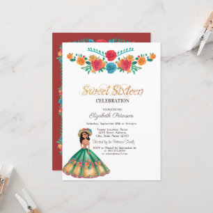 Mexikanische Fiesta Dress Blume Sweet 16 Einladung