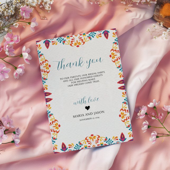 Mexikanische Fiesta Elegante farbenfrohe Blumenhoc Dankeskarte (Mexican Fiesta Elegant Colorful Floral Wedding Thank You Card)