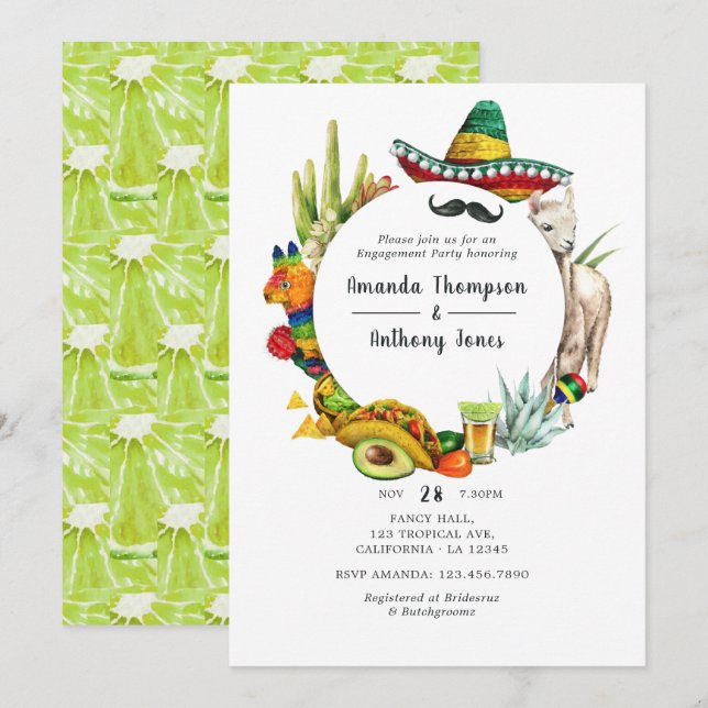 Mexikanische Fiesta-Engagement-Partei für Wasserfa Einladung (Vorne/Hinten)