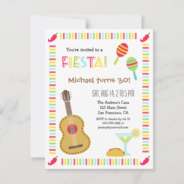 Mexikanische Fiesta Erwachsene Einladungen zur Geb (Vorderseite)