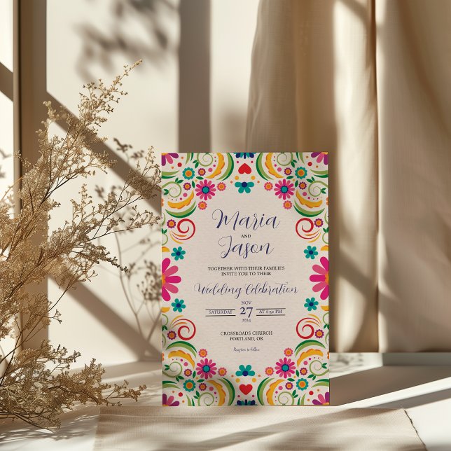 Mexikanische Fiesta-farbenfrohe botanische Hochzei Einladung (Mexican Fiesta Colorful Floral Botanical Wedding Invitation)