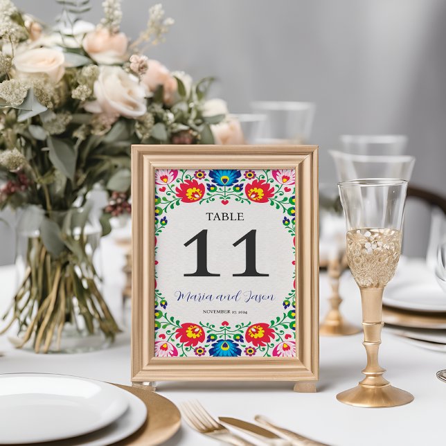Mexikanische Fiesta-farbenfrohe botanische Hochzei Tischnummer (Mexican Fiesta Colorful Floral Botanical Wedding Table Number)