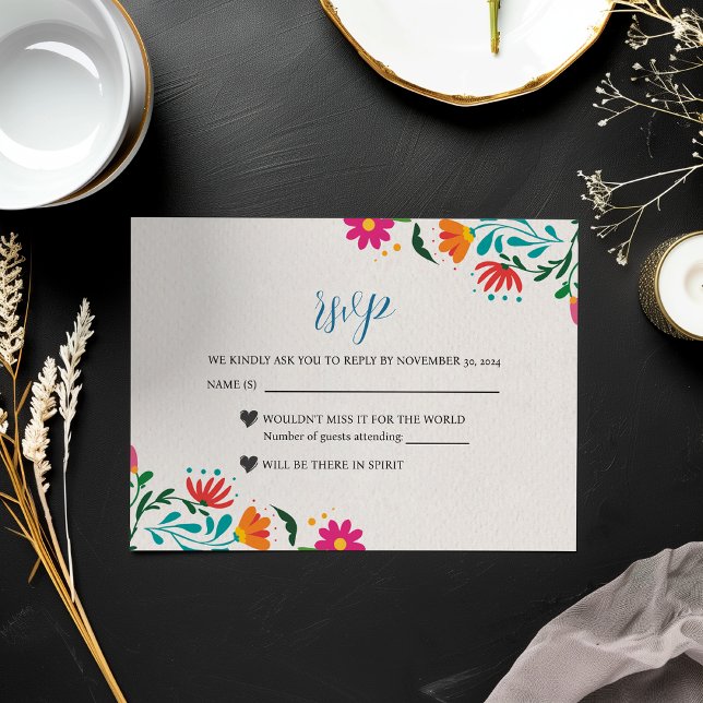 Mexikanische Fiesta farbenfrohe florale Moderne Bo RSVP Karte (Mexican Fiesta Colorful Floral Modern Boda Wedding RSVP Card)