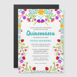 Mexikanische Fiesta Floral 15. Geburtstag Quincean Magneteinladung