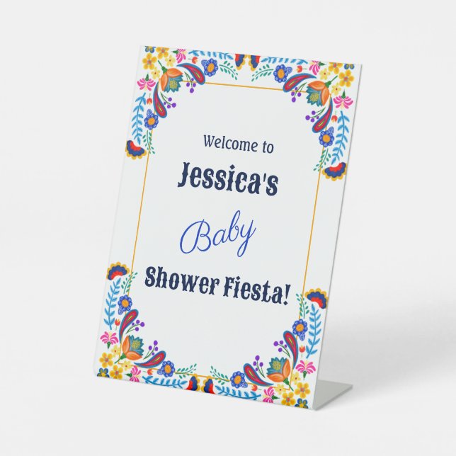 Mexikanische Fiesta Floral Baby Dusche Einladung Sockelschild (Vorderseite)