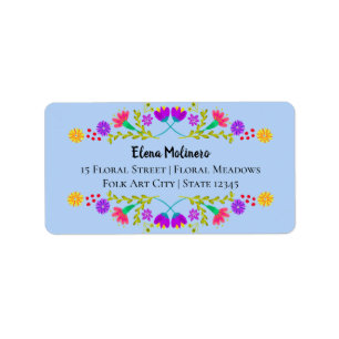 Mexikanische Fiesta Folk Art Blume Lichtblau Adres Adressaufkleber
