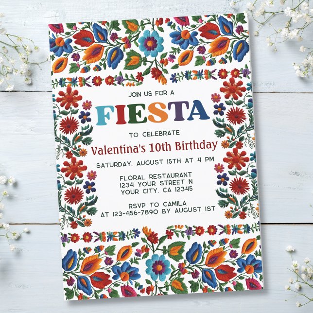 Mexikanische Fiesta Folk Art Floral Stickerei Gebu Einladung (Von Creator hochgeladen)