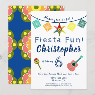 Mexikanische Fiesta Fun farbenfrohe Jungs Geburtst Einladung