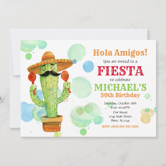 Mexikanische Fiesta Geburtstag Einladung ALLE JAHR (Vorderseite)