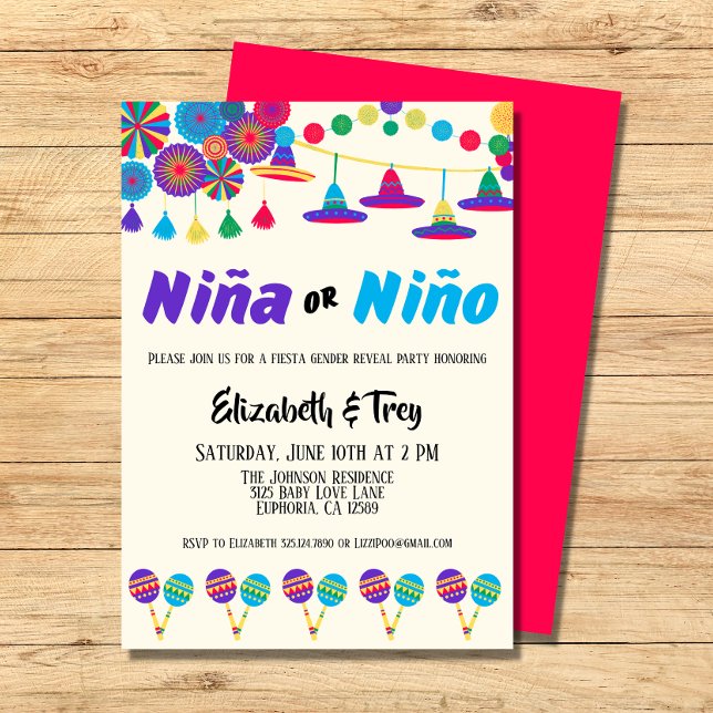 mexikanische Fiesta Gender Reveal Niña oder Niño Einladung (Celebrate the gender of your new baby with these fun fiesta gender reveal invitations.)