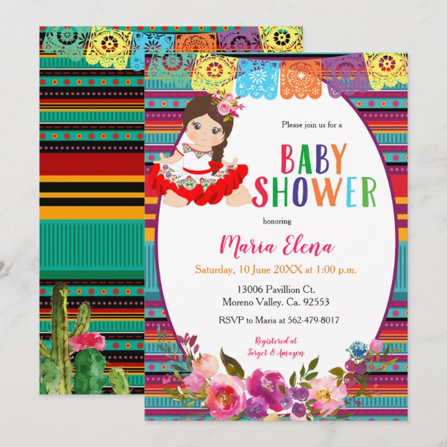 Mexikanische Fiesta Girl Babydusche Einladung (Vorne/Hinten)