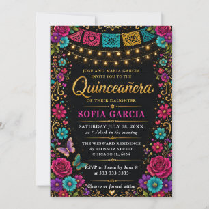 Mexikanische Fiesta Helle Blumen Quinceanera Einladung