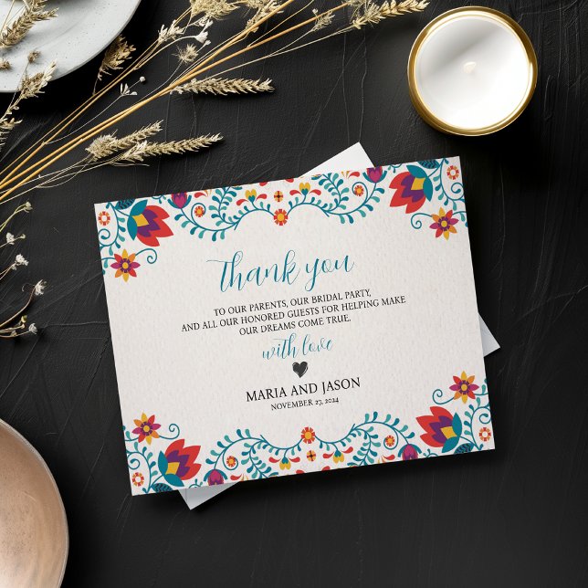 Mexikanische Fiesta-Hochzeit mit bunten Botanische Dankeskarte (Mexican Fiesta Colorful Botanical Floral Wedding Thank You Card)