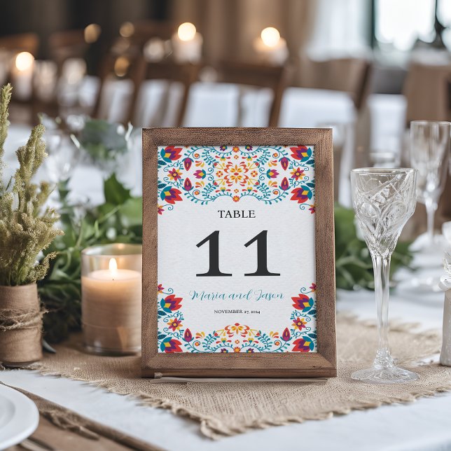 Mexikanische Fiesta-Hochzeit mit bunten Botanische Tischnummer (Mexican Fiesta Colorful Botanical Floral Wedding Table Number)