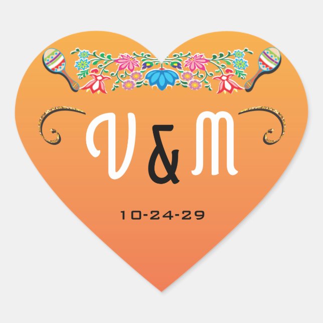 Mexikanische Fiesta-Hochzeitsticker Herz-Aufkleber (Vorderseite)