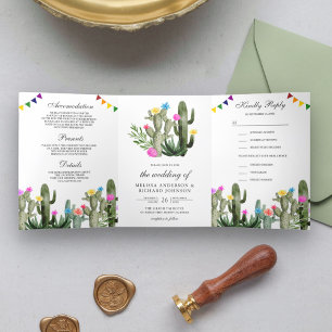 Mexikanische Fiesta-Kaktus-Blumen-Hochzeit alles i Dreifach Gefaltete Einladung