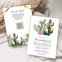 Mexikanische Fiesta-Kaktus-Blumen-QR-Code-Hochzeit