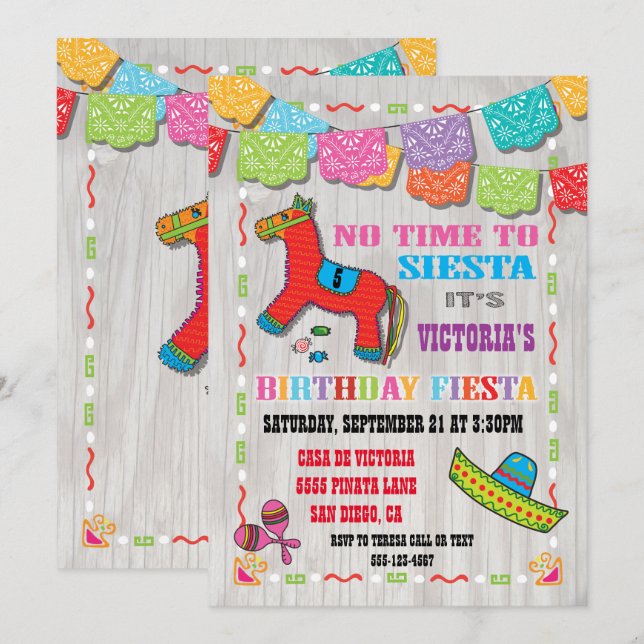 Mexikanische Fiesta Kindergeburtstag Party Einladu Einladung (Vorne/Hinten)