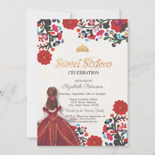 Mexikanische Fiesta-Kleid-Diadem-Blumen Sweet 16 Einladung