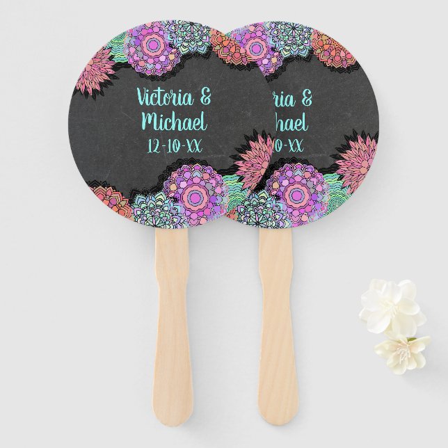 Mexikanische Fiesta Mandala Blume Handfans Fächer (Vorne und Hinten)