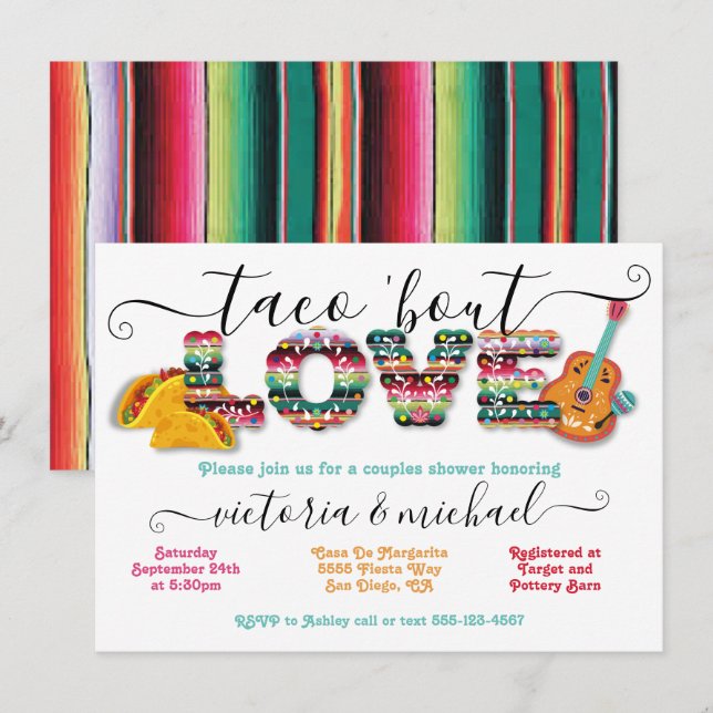 Mexikanische Fiesta Taco'bout Liebe Paare Dusche Einladung (Vorne/Hinten)