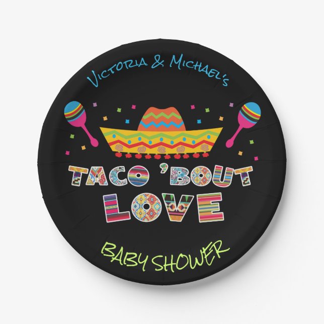 Mexikanische Fiesta-Tako für Liebe-Paare Dusche Pappteller (Vorderseite)