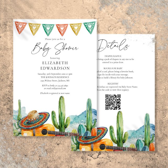 mexikanische Fiesta Wasserfarbe Alles in einer Bab Einladung (Mexican Fiesta Watercolor All In One Baby Shower Invitation)
