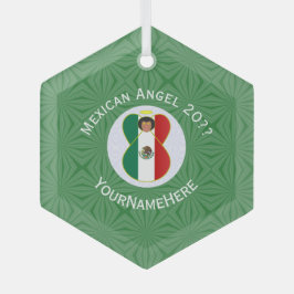 Mexikanische Flagge Angel Grün Weißes Jahr Name He Ornament Aus Glas