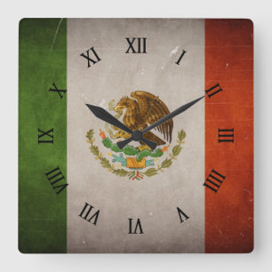 Mexikanische Flagge cooler Grunge-Mexikos Quadratische Wanduhr