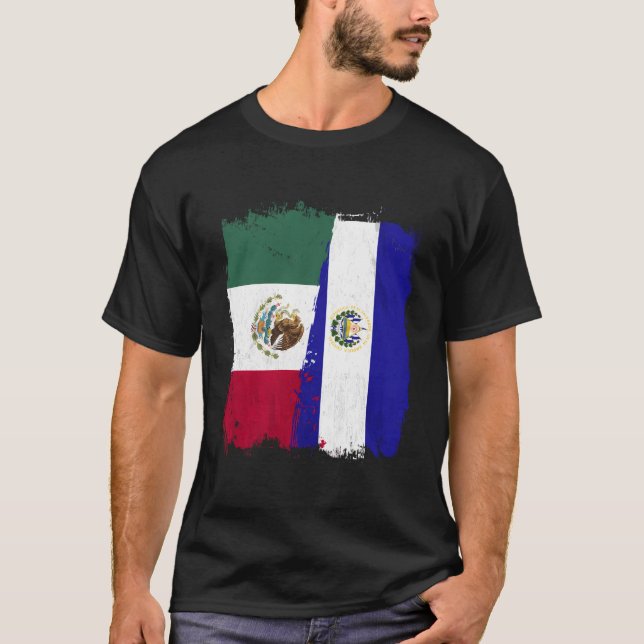 mexikanische Flagge El Salvador Halbe mexikanische T-Shirt (Vorderseite)