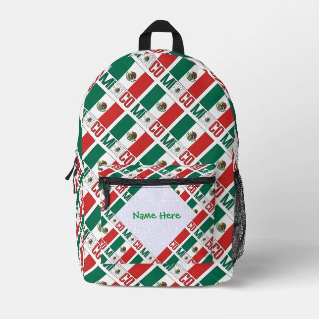 Mexikanische Flagge gepflasterte grüne Personalisi Bedruckter Rucksack (Vorderseite)