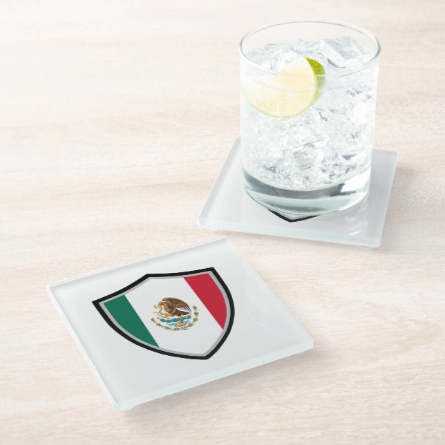 mexikanische Flagge Glasuntersetzer (Schrägansicht)