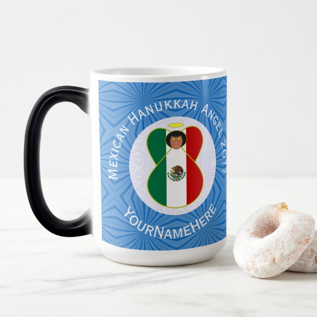 Mexikanische Flagge Hanukkah Angel Jahr Name Magie Verwandlungstasse (Mit Donut)