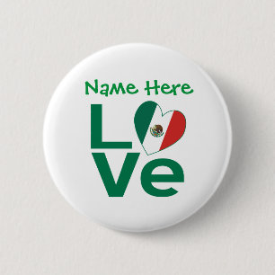 Mexikanische Flagge Herz Grün LOVE Personalisiert Button