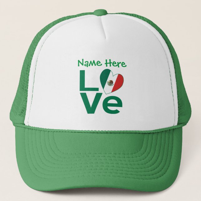Mexikanische Flagge Herz Grüne LIEBE Personalisier Truckerkappe (Vorderseite)