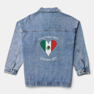 Mexikanische Flagge Herz Weiß Personalisierter Tex Jeansjacke