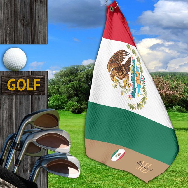 Mexikanische Flagge & Mexiko mit Monogramm Golf /  Golfhandtuch (Von Creator hochgeladen)