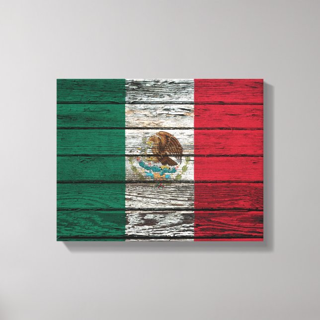 Mexikanische Flagge mit robustem Holzkörneffekt Leinwanddruck (Vorderseite)