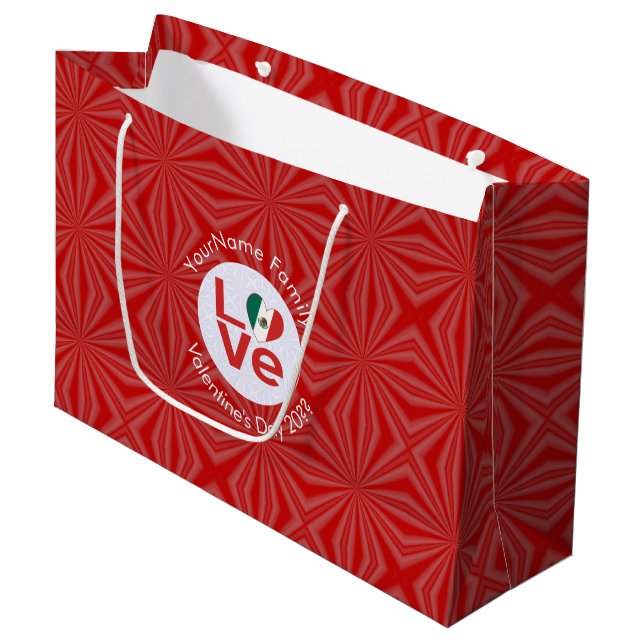 Mexikanische Flagge Rote LIEBE Personalisiert Große Geschenktüte (Vorderseite Schrägansicht)