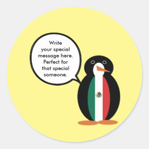 Mexikanische Flagge Sprechende Fr. Pinguin-Papiert Runder Aufkleber