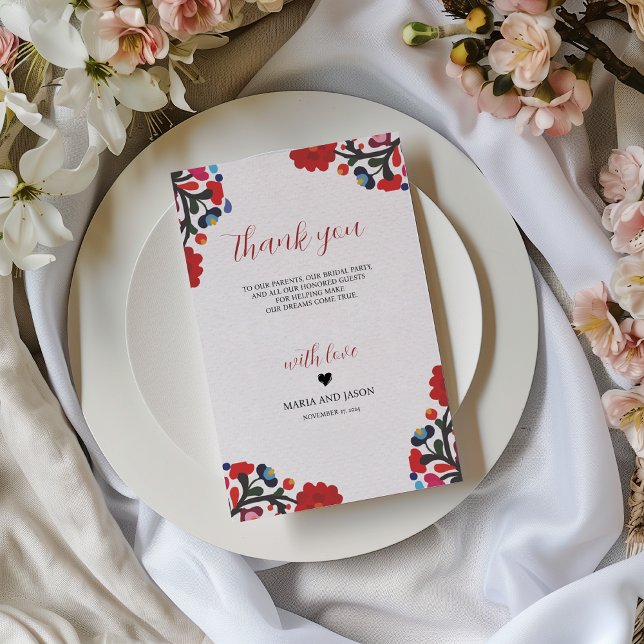 Mexikanische florale Elegante farbenfrohe Fiesta W Dankeskarte (Mexican Floral Elegant Colorful Fiesta Wedding Thank You Card)