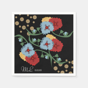 Mexikanische Florale Faux Glitter Festliche Punkte Serviette