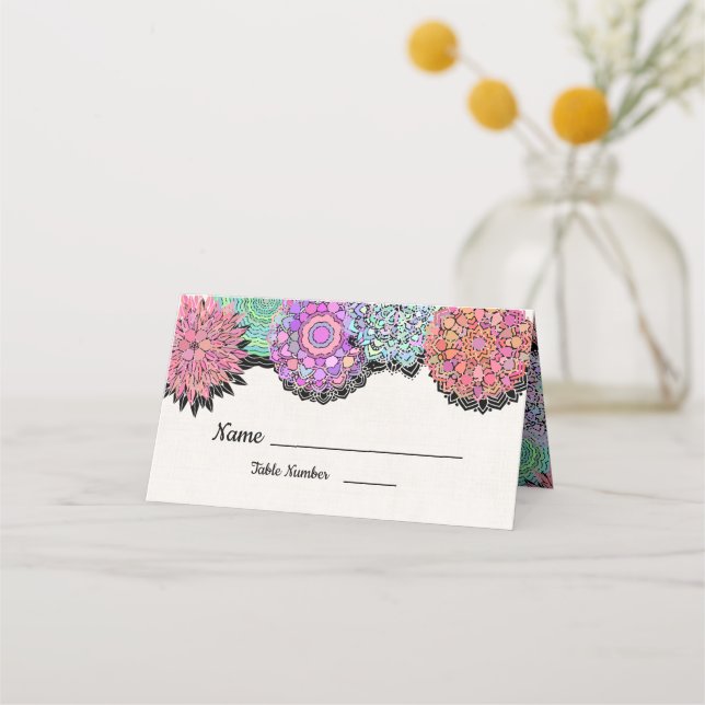 Mexikanische florale Fiesta Mandala Tischkarten Platzkarte (Vorderseite)
